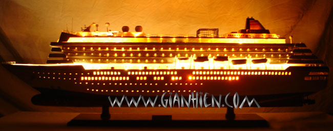 Model Cruise Ship Asuka II with lights at night