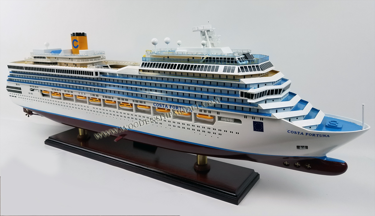 Costa Fortuna is a cruise ship for Costa Crociere built in 2003 on the same platform as Carnival Cruise Lines' Destiny-class. She was inspired by the Italian steamships of the past. Models of these ships are on display in the ship's public areas. In the atrium, models of the 26 past and present ships of Costa's fleet are displayed upside down, on the ceiling, up to, and including, Fortuna herself.