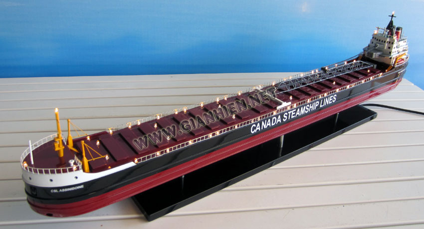 bow to stern of Canada steamship lines model CSL Assiniboine model
