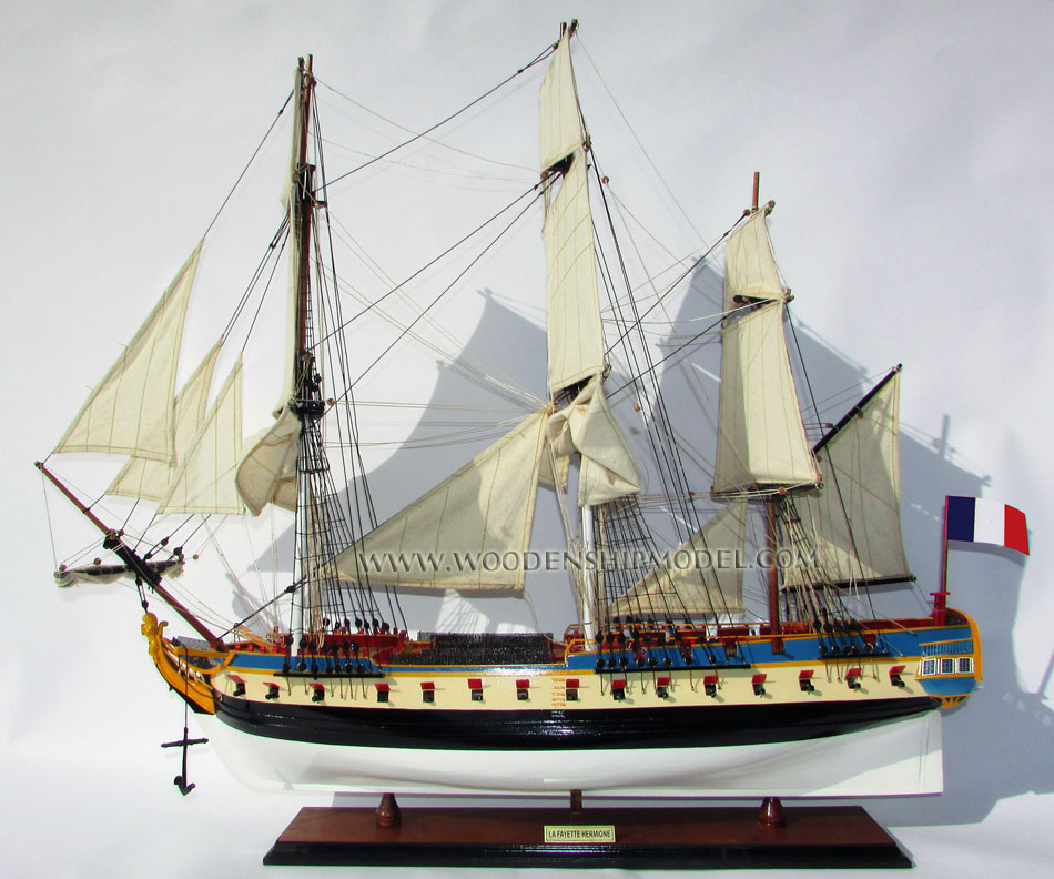 Wooden ship model La Fayette Hermione ready for display