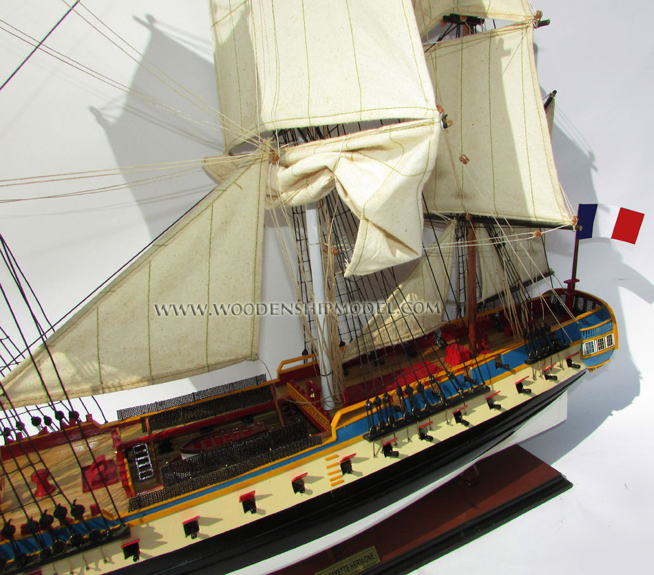 Wooden ship model La Fayette Hermione deck view
