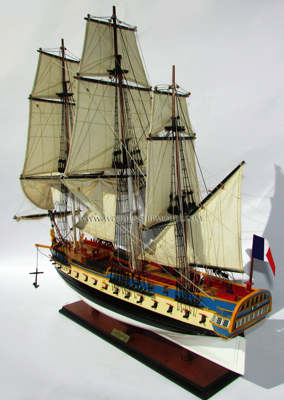 Scratch built Wooden ship model La Fayette Hermione ready for display