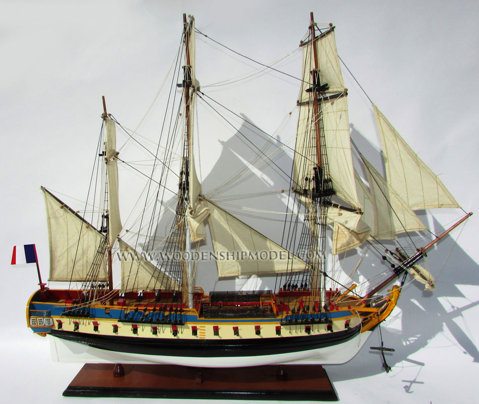 Hand-crafted Wooden ship model La Fayette Hermione ready for display