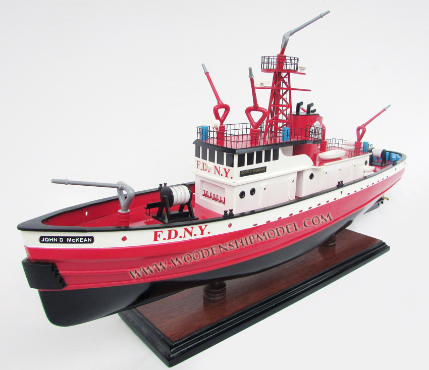 United States fireboat new york city. John D McKean fireboat model, New Yorl Fireboat model, model fireboat of new york city, John D Mc Kean ship model ready for display