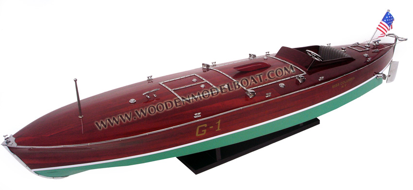 Woodenmodelboat Miss Columbia model ready for display