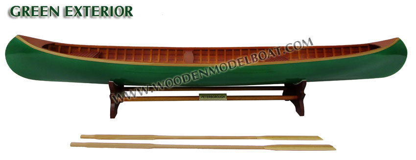 Wooden Model Boat Canadian Peterborought dark green canoe