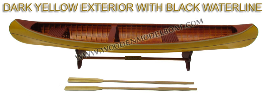 Wooden Model Boat Canadian Peterborought yellow with black waterline canoe