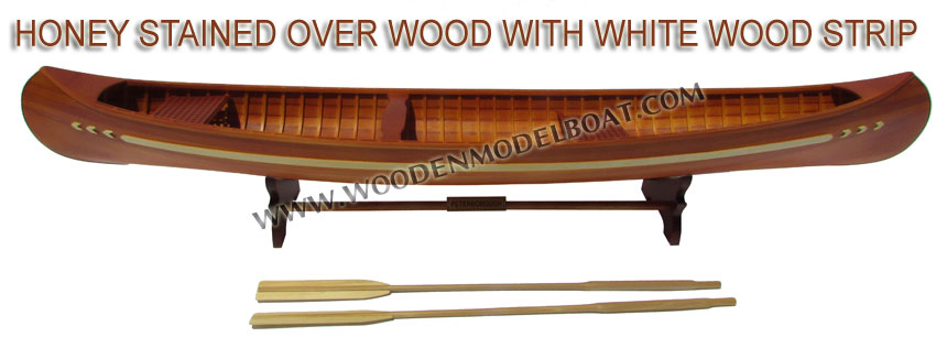 Wooden Model Boat Canadian Peterborought honey with white strip wood  canoe