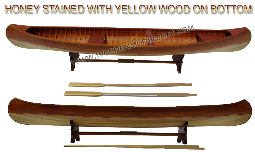 Wooden Model Boat Canadian Peterborought honey with yellow wood canoe