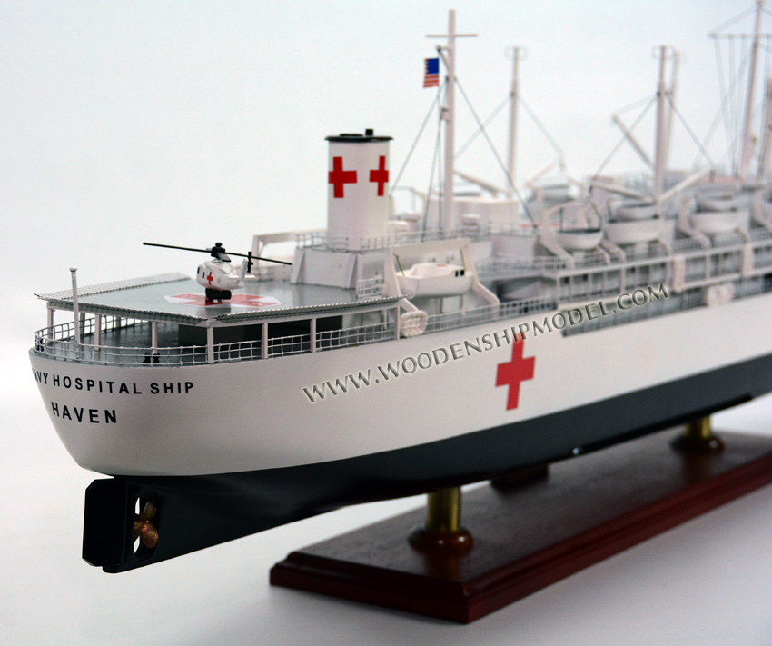 Wooden Model Ship Handcrafted US Navy Hospital Ship Model