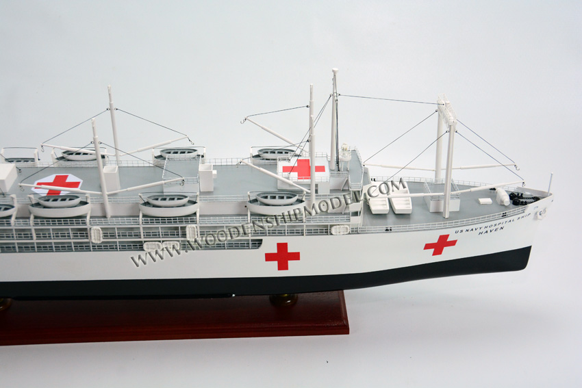 Wooden Ship Model Handcrafted US Navy Hospital Ship Model