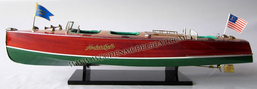 Hacker Craft Triple Cockpit Runabout Model Boat ready for display