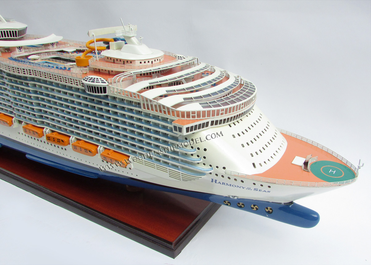 harmony of the Seas Bow View, scale harmony of the Seas model ship, ship model harmony of the Seas, wooden ship model Harmony of the Seas, hand-made ship model Harmony of the Seas with lights, display ship model Harmony of the Seas, Harmony of the Seas model, woodenshipmodel, woodenmodelboat, gianhien, gia nhien co., ltd, gia nhien co model boat and ship builder