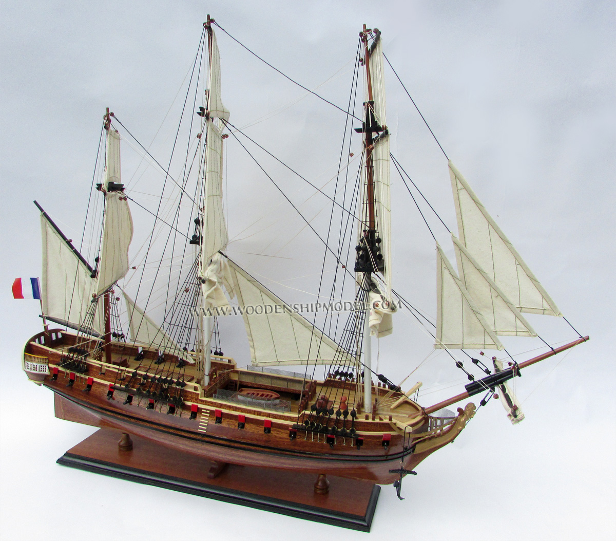 Quality Wooden Model Ship La Fayette Hermione ready for display