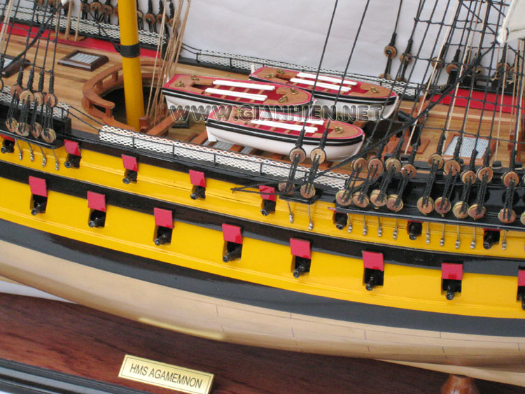 Model Ship HMS Agamemnon Mid Hull View with Life Boats