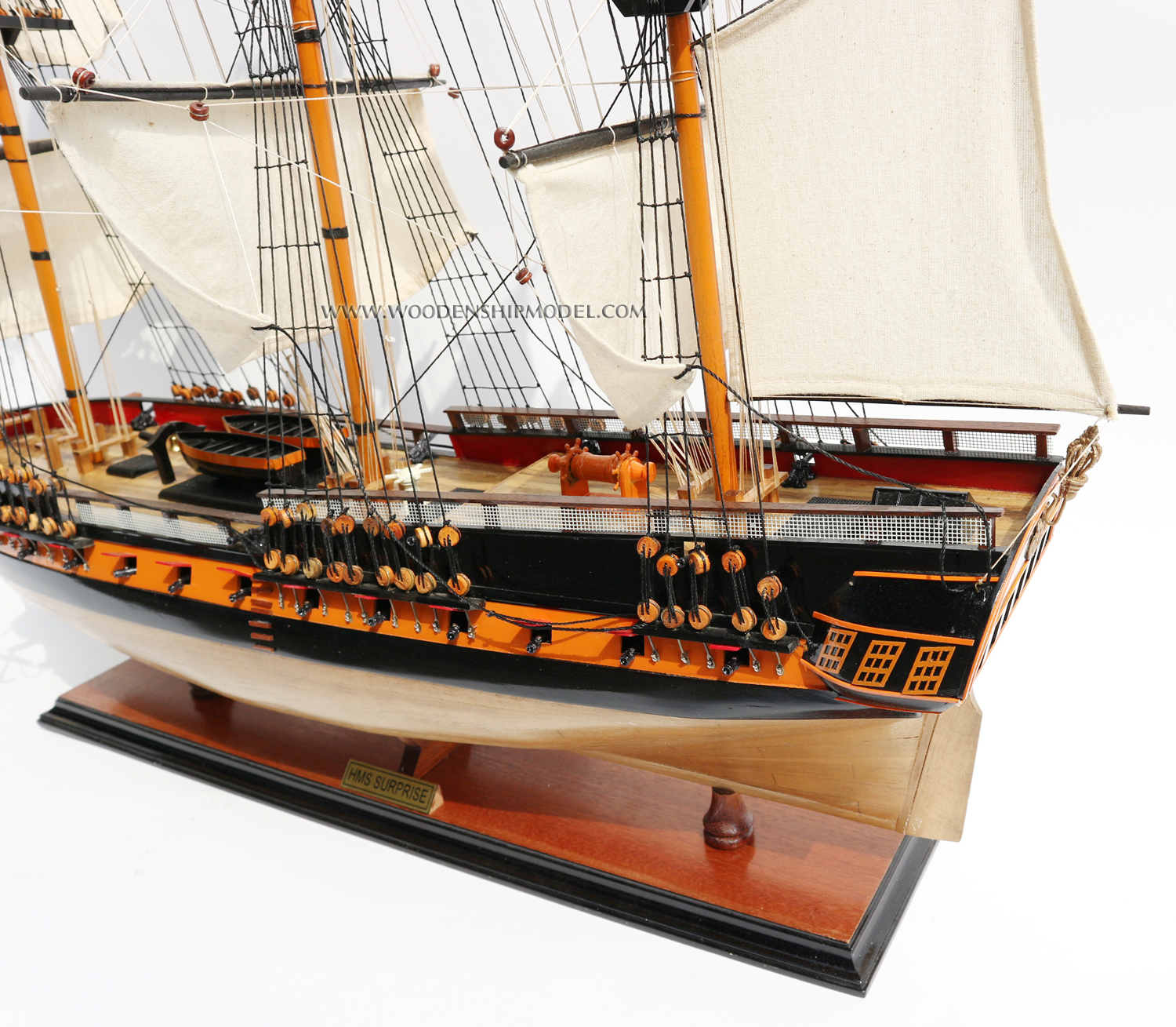 Model Ship HMS Surprise from front deck view