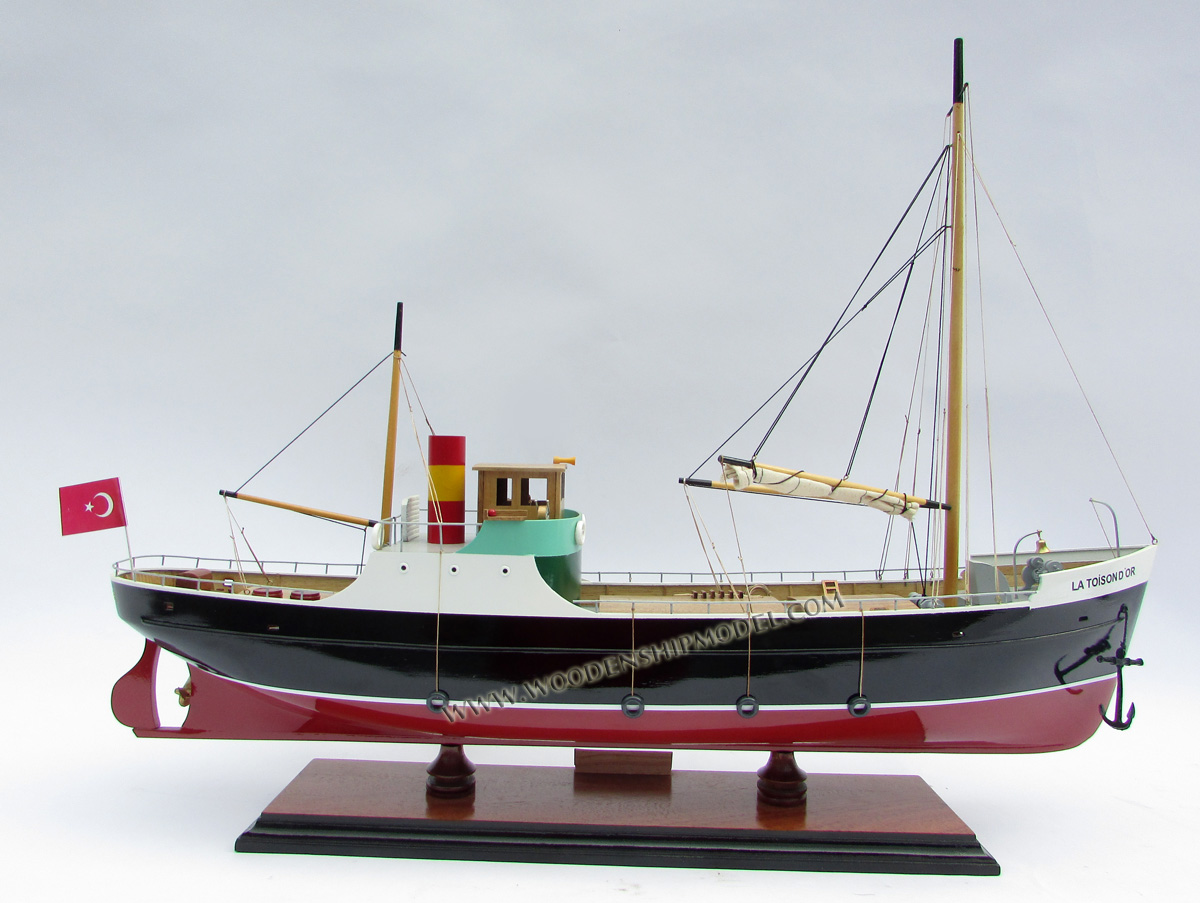 La Toison D'or deck, La Toison D'or ship model, La Toison D'or Tintin Fiction, La Toison D'or ship model, La Toison D'or trawler in The Adventures of Tintin story The Shooting Star, fictional ship model La Toison D'or, La Toison D'or Tintin ship model, model ship in Tintin comic, Tintin's ship, model ship hand made Tintin