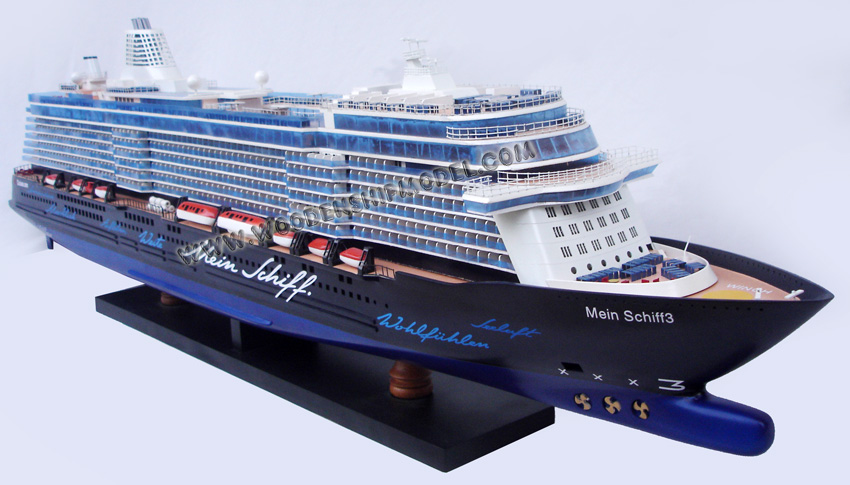 The ship was launched on 8 November 2013 and officially christened Mein Schiff 3, German for "my ship". On 22 April 2014, she left for the first and, due to the tight production schedule, only sea trials. Mein Schiff 3 was handed over to TUI Cruises on 22 May 2014. She will be followed by Mein Schiff 4, which is scheduled to be launched in September 2014 and delivered in 2015, Mein Schiff 5, which is scheduled to be launched in 2015 and delivered in 2016, and Mein Schiff 6, which is scheduled to be launched in 2016 and delivered in 2017
