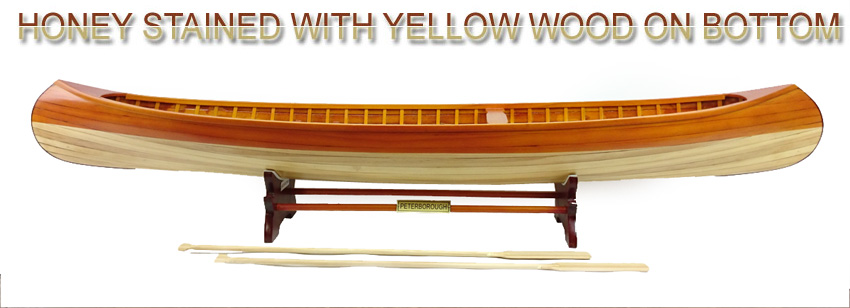 Wooden Model Boat Canadian Peterborought honey with yellow wood canoe
