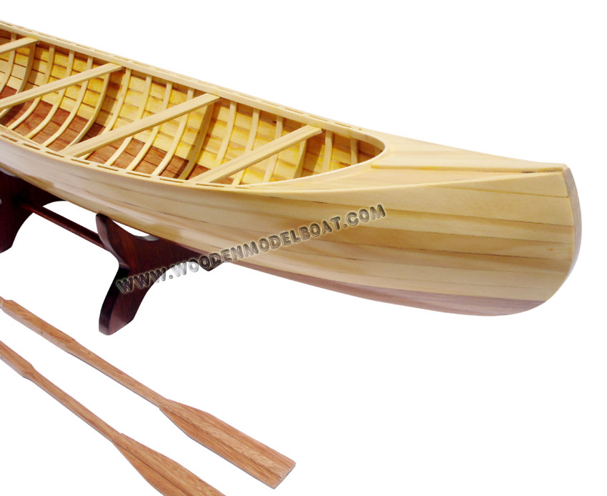 wooden canoe model ready for display