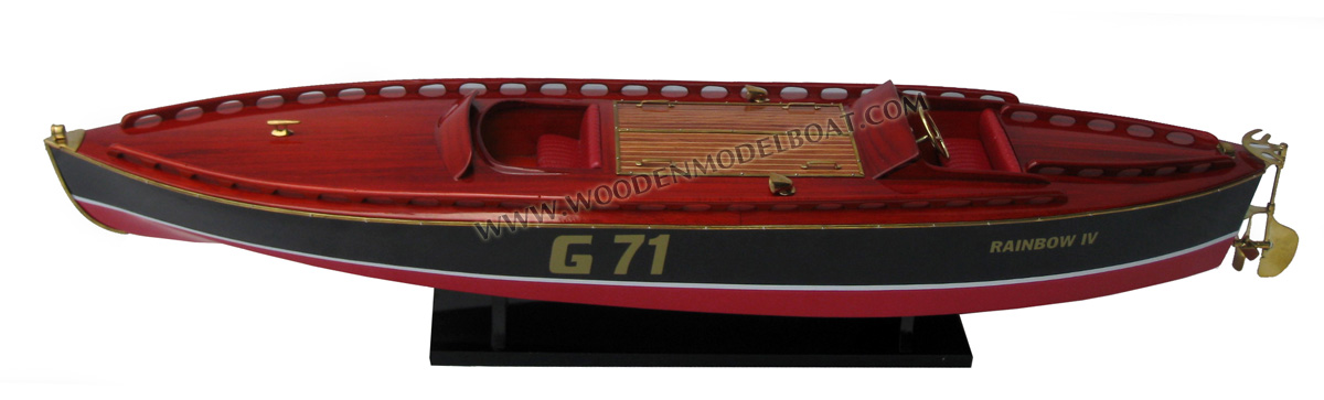 Rainbown racing boat, Rainbow IV wooden model boat hydroplane type Gold Cup's Winner in 1924 then disqualified in aid of Baby Bootlegger, following a controversy regarding the illegality of the hull in comparison with the rules of Gold Cup. But anyway, Crouch is victorious since it also drew Baby Bootlegger.
