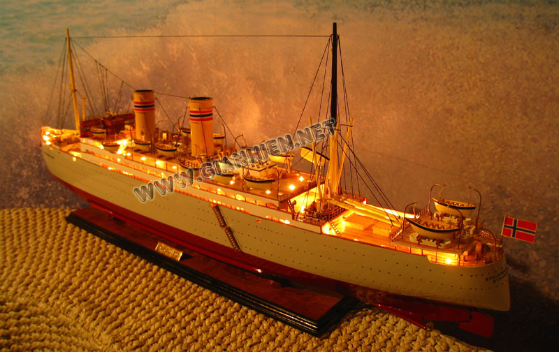SS Stavangerfjord model ship ready for display with lights