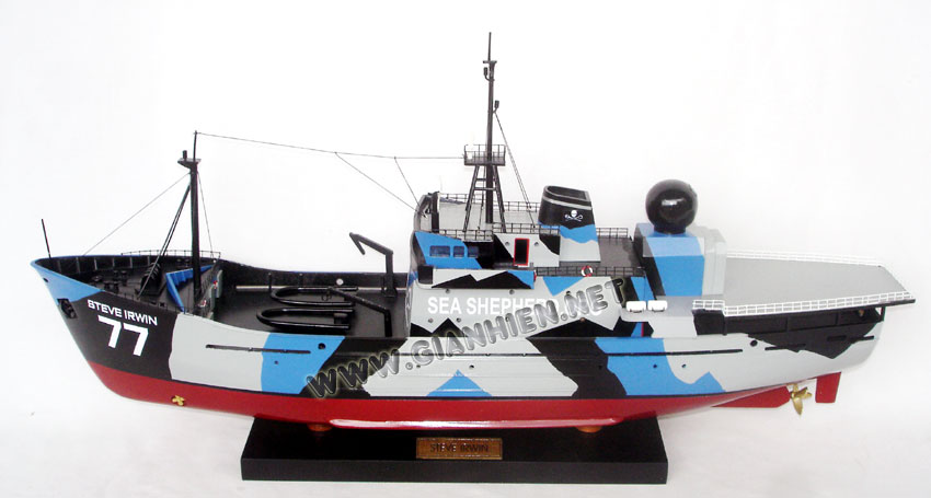 Wooden Model Ship Steve Irwin ready for display