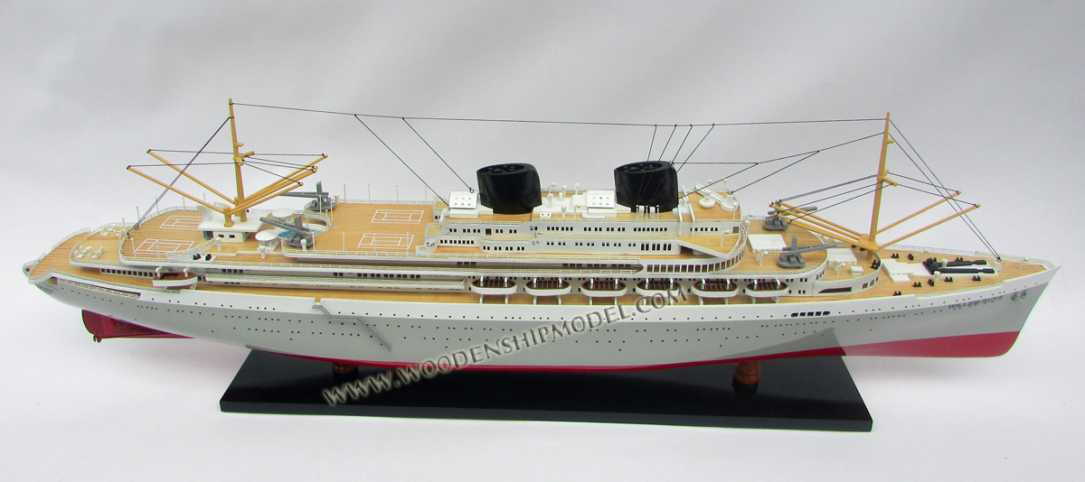 Built in 1939, MS Achille Lauro was a cruise ship based in Naples, Italy. In 1947 changed to MS Willem Ruys, a passenger liner for the Rotterdamsche Lloyd, it was hijacked by members of the Palestine Liberation Front in 1985. ms willem ruys ship model, boot model willem ruys, SS ROTTERDAM, scale MS Willem Ruys model ship, ship model MS Willem Ruys, wooden ship model MS Willem Ruys, hand-made ship model MS Willem Ruys with lights, display ship model MS Willem Ruys, MS Willem Ruys model, woodenshipmodel, woodenmodelboat, gianhien, gia nhien co., ltd, gia nhien co model boat and ship builder
