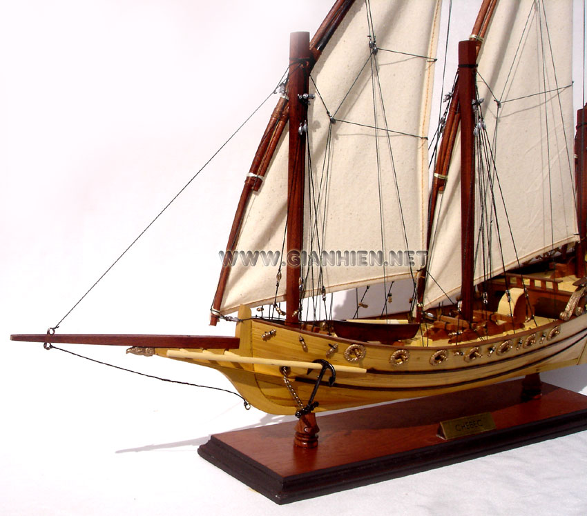 Model Xebec warship bow, deck view